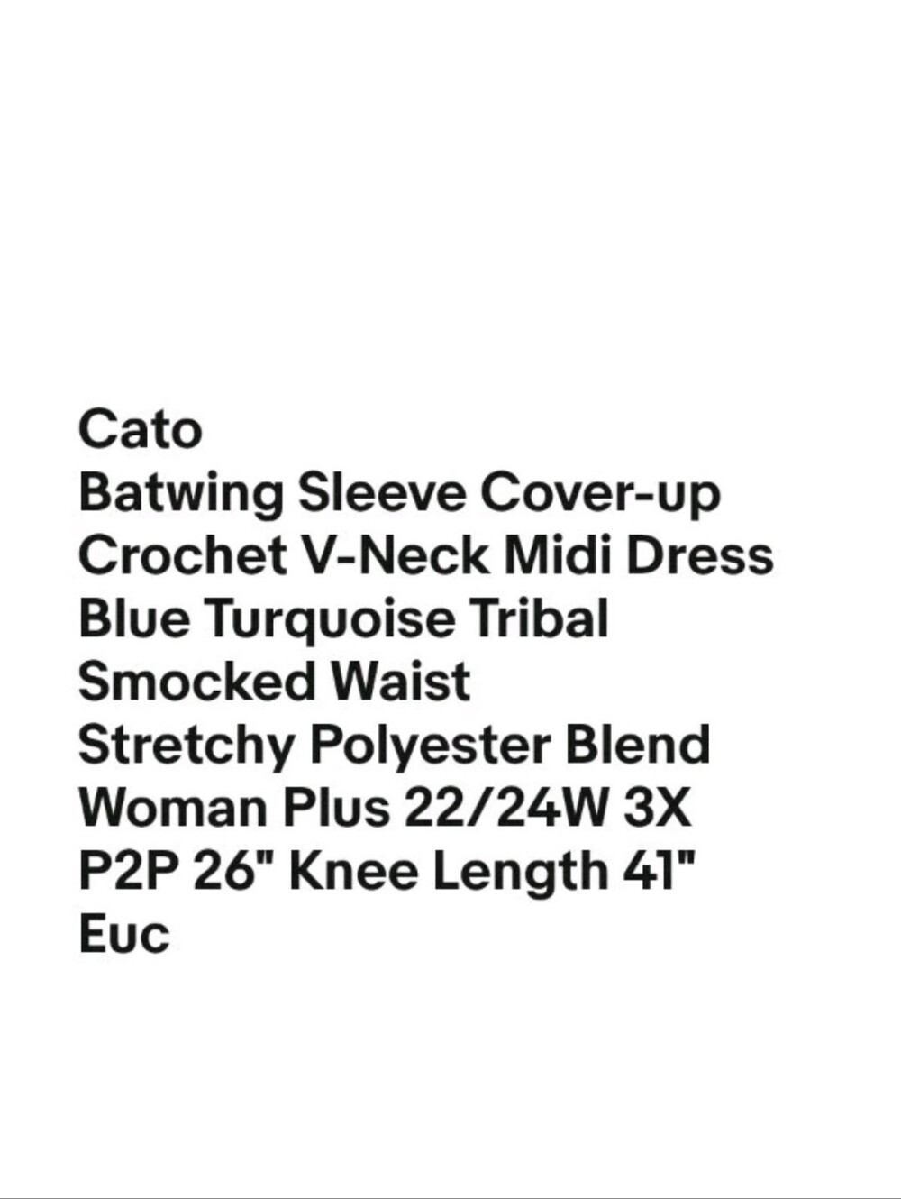 Cato Batwing Sleeve Cover-up Crochet V-Neck Midi Dress Blue Turquoise Tribal - Picture 10 of 10